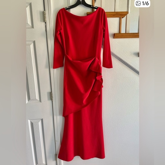 Chiara boni long Elegant Red Evening Dress size 8 very stretchy. NWOT